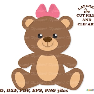 Download instantâneo. Linda garota ursinha sentada svg, arquivos de corte dxf e clip art. B_29.