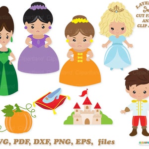 INSTANT Download. Cute Cinderella fairy tale characters svg cut files. Personal and commercial use. C_2.