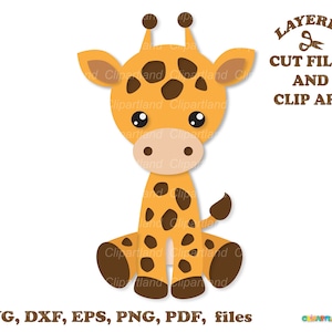 Download istantaneo. La licenza commerciale è inclusa! Simpatico cucciolo di giraffa seduto con file tagliati e clip art. G_10.