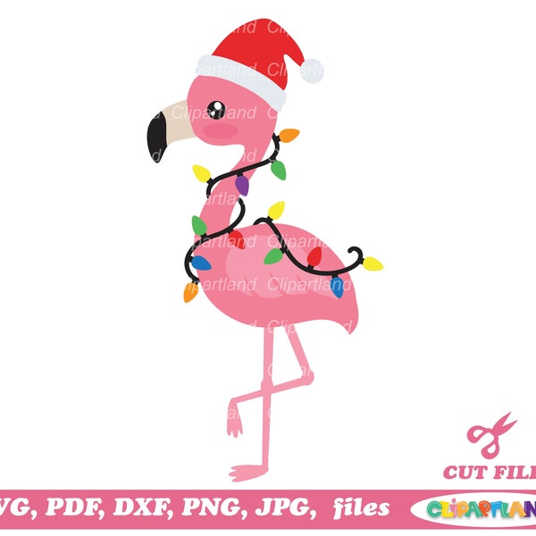 INSTANT Download. Personal and commercial use is included! Christmas flamingo svg, dxf cut files and clip art. F_6.