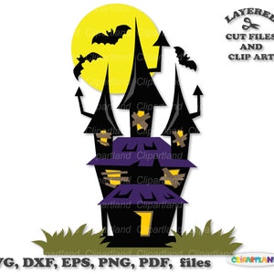 Descarga instantánea. Halloween casa embrujada silueta svg archivo de corte y clip art. ¡Se incluye licencia comercial! H_23.