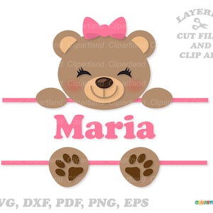 SOFORTIGER Download. Niedliches kleines Bären Mädchen Split Monogramm svg Schnittdateien. Persönliche und kommerzielle Nutzung. B_2.