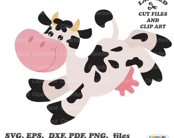 INSTANT Download. Cute jumping cow girl svg cut files and clip art. Personal and commercial use. C_32.
