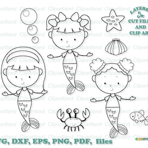 Directe download. Schattig stok figuur zeemeermin bundel SVG gesneden bestand en illustraties. Commerciële licentie is inbegrepen! M_1.