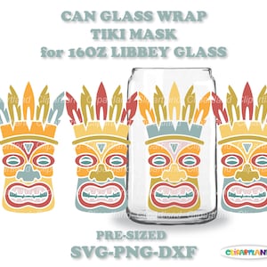 Téléchargement instantané. Masque traditionnel Tiki Libbey peut verre wrap design svg, png, dxf. Prédimensionné pour le verre Libbey 16 oz. Tw_3.