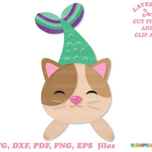 INSTANT Download. Cute mermaid cat svg cut files and clip art. Personal and commercial use. M_3.