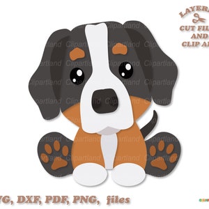 SOFORTIGER Download. Süßer sitzender Berner Welpe Hund svg geschnitten Datei und ClipArt. Persönliche und kommerzielle Nutzung. B_1.