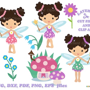 Directe download. Schattige kleine tuinfee meisje gesneden bestand en clip art SVG. Commerciële licentie is inbegrepen! F_23.