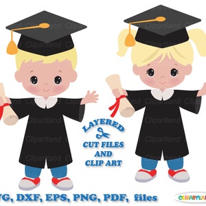 Descarga instantánea. Lindo archivo de corte de graduación de niños de jardín de infantes y clip art. Uso personal y comercial. G_4.