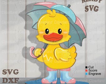 Arquivo para corte a laser de patinho com guarda-chuva (SVG, DXF, EPS - Download digital)