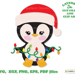 Christmas Penguin SVG: Girl with Lights Clipart (Digital Download)