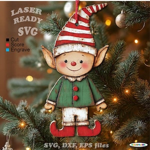 Download IMMEDIATO. Ornamento elfo di Natale per taglio laser. Glowforge, file laser cnc svg. E_1.