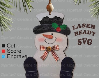Christmas Snowman Ornament SVG Laser Cut File, DIY Paint Kit (Digital Download)