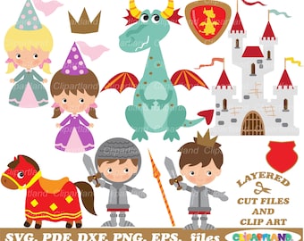 Medieval Knight, Princess, Dragon Clipart, SVG Cut File (Digital Download)