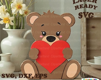 Valentine Bear Shelf Sitter, Laser Cut File (SVG, DXF, EPS)