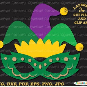 SOFORTIGER Download. Mardi Gras Maske und Spaßvogelhut als Schnittdateien und ClipArt. Kommerzielle Lizenz ist enthalten! M_3.