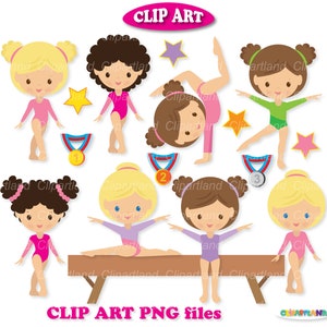 DIRECT downloaden.  Meisjes gymnasten illustraties. CGYM_10_Turnen. Persoonlijk en commercieel gebruik.