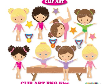 INSTANT Download.  Girls gymnasts clip art. CGYM_10_Gymnastics. Personal and commercial use.