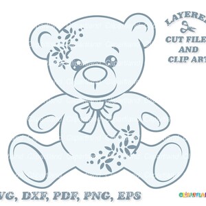 DIRECT DOWNLOADEN. Schattige zittende bloemen teddybeer svg bestand knippen en illustraties. Persoonlijk en commercieel gebruik. B_34.