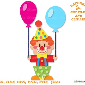 Descarga instantánea. Lindo archivo de corte svg payaso de circo retro y clip art. C_12.