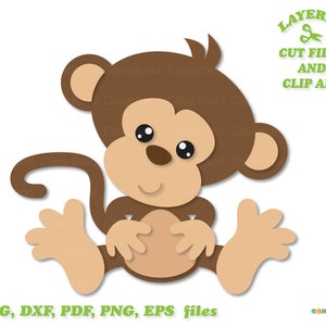 Download istantaneo. File tagliati in formato SVG di simpatica scimmietta seduta. Uso personale e commerciale. M_22.