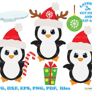 Descarga INSTANTÁNEA. Lindos pingüinos navideños en formato SVG. Uso personal y comercial. P_28.