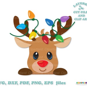 Directe download. Leuke kerst gluren rendieren SVG gesneden bestanden en illustraties. Persoonlijk en commercieel gebruik. R_37.