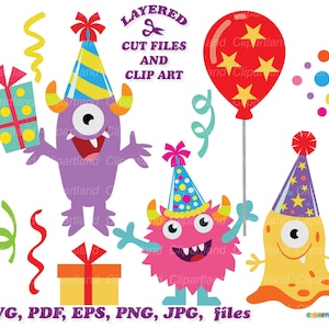 SOFORTIGER Download. Niedliche Geburtstag Monster svg Schnittdateien und Clip Art. Persönliche und kommerzielle Nutzung. M_73.