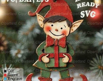 INSTANT Download. Christmas elf ornament for laser cutting. Glowforge, cnc laser file svg. E_7.