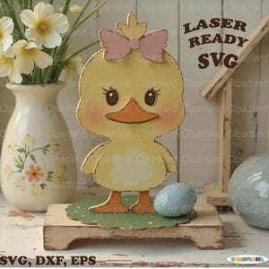 SOFORTIGER Download. Niedliches stehendes Entlein zum Laserschneiden. Kantenhocker auf Ständer. Glowforge, cnc Laserdatei svg. D_2.