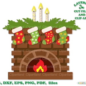 DIRECT downloaden. Leuke kerst open haard svg-bestand en illustraties knippen. Persoonlijk en commercieel gebruik. F_1.