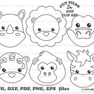 Descarga instantánea. Cara de animal de la selva svg archivo cortado y clip art. ¡Se incluye licencia comercial hasta 500 usos! Af_15_bw.
