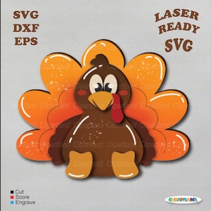 かわいい七面鳥の飛び出す工作キット レーザーカットファイル SVG (デジタルダウンロード)