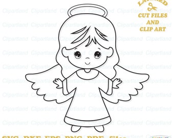 INSTANT Download. Cute  angel outline svg cut files and clip art. Digital stamp. Coloring page. Personal and commercial use. A_7.