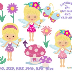 Directe download. Schattige kleine tuinfee meisje gesneden bestand en clip art SVG. Commerciële licentie is inbegrepen! F_24.