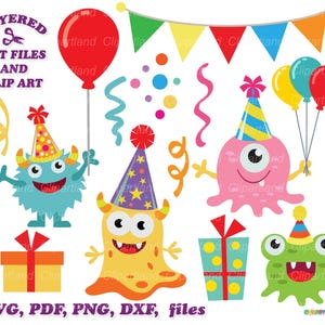 SOFORTIGER Download. Niedliche Geburtstag Monster svg Schnittdateien und Clip Art. Persönliche und kommerzielle Nutzung. M_74.