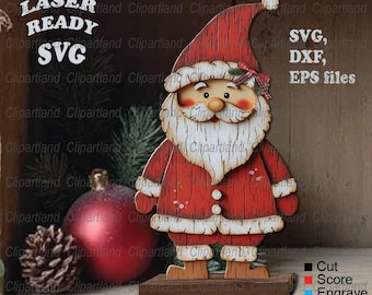 INSTANT Download. Christmas Santa Claus shelf sitter on stand for laser cutting. Glowforge, cnc laser file svg. S_8.