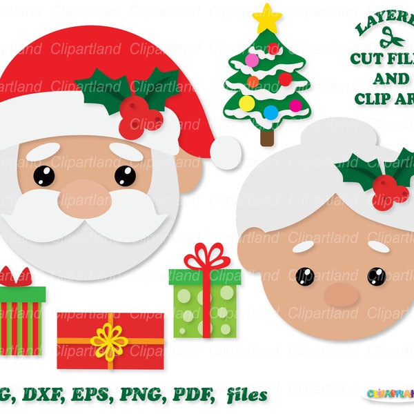 INSTANT Download. Cute Christmas Mr. and Mrs. Claus faces svg cut files and clip art. Personal and commercial use. Santa_family_2.
