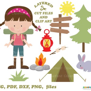 Téléchargement instantané. Petite fille touristique avec des nattes, fichier coupé et clipart. Usage personnel et commercial. C_1.