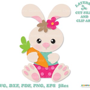 Descarga instantánea. Linda conejita de Pascua chica svg archivos cortados y imágenes prediseñadas. Uso personal y comercial. B_4.