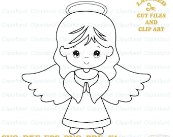 Cute Angel Outline SVG: Clip Art, Digital Stamp (Instant Download)