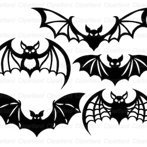 K&ouml;nnte beinhalten: F&uuml;nf schwarze Fledermaus-Silhouetten mit unterschiedlichen Fl&uuml;geldesigns. Ideal f&uuml;r Halloween oder Gothic-Themen, diese Fledermausformen werden vor einem wei&szlig;en Hintergrund pr&auml;sentiert.