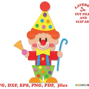 Descarga instantánea. Lindo archivo de corte svg payaso de circo retro y clip art. C_13.