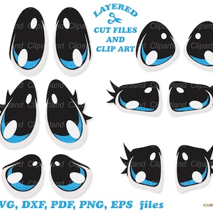 Téléchargement instantané. Les yeux bleus de dessin animé mignon coupent des fichiers et des images clipart. Utilisation personnelle et commerciale. E_4.