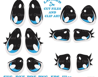 INSTANT Download. Cute cartoon blue eyes cut files and clip art. Personal and commercial use. E_4.