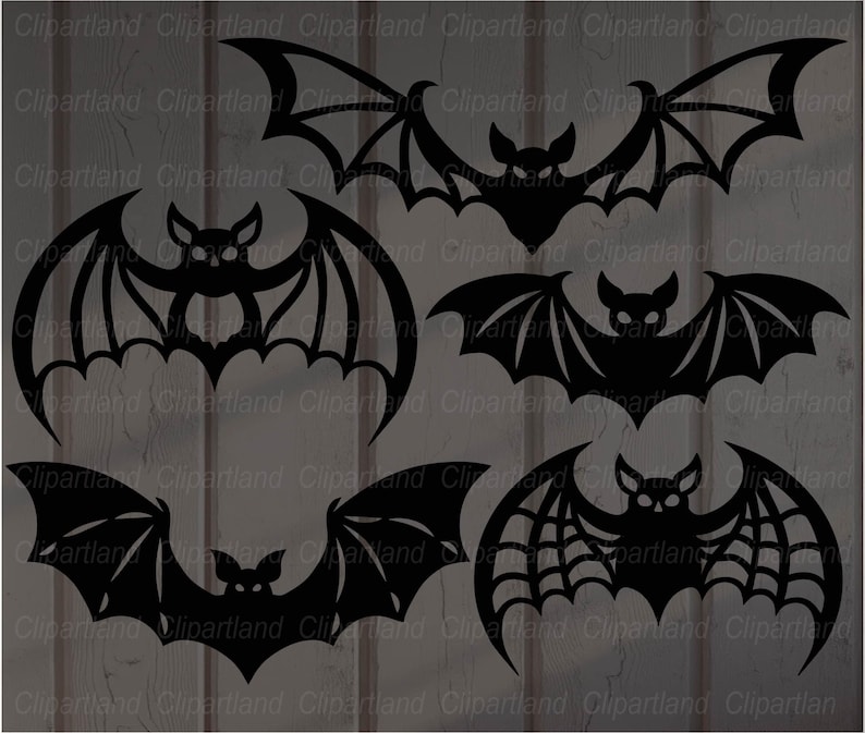 K&ouml;nnte beinhalten: Eine Sammlung schwarzer Fledermaus-Silhouetten in verschiedenen Posen. Die Flederm&auml;use haben detaillierte Fl&uuml;geldesigns und eignen sich f&uuml;r Halloween- oder Gothic-Themen-Bastelarbeiten und Dekorationen. Das Bild ist vor einem neutralen Hintergrund.