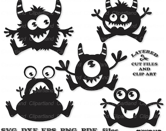 Halloween Monster Silhouette Cut Files, Clipart (svg, pdf, png, dxf, eps)