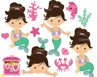 INSTANT Download. Cute mermaids  clip art. CM_59_Mermaids. Personal and commercial use.