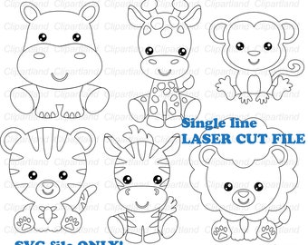 INSTANT Download.Jungle animals single line svg cut file for laser. Commercial license is included ! JaL_9.