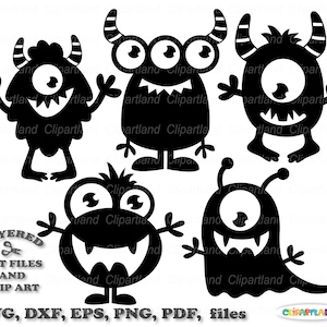 SOFORTIGER Download. Süße kleine Monster-Silhouette, SVG-Schnittdatei und ClipArt. Kommerzielle Lizenz ist im Preis inbegriffen! M_51.